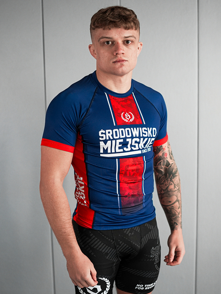 Koszulka Sportowa Rashguard Środowisko miejskie "FUSION" - granatowo/czerwona