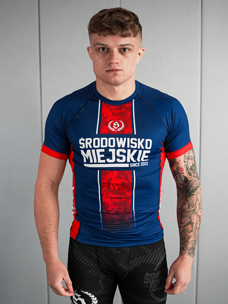 Koszulka Sportowa Rashguard Środowisko miejskie "FUSION" - granatowo/czerwona