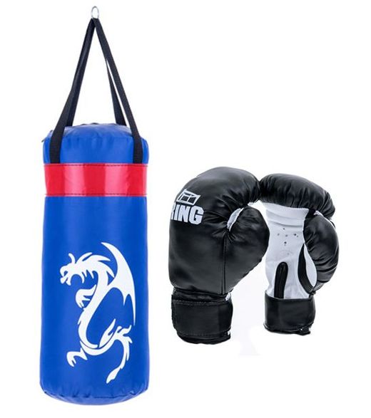 Boxing set for children 50 cm bag and blue ring gloves