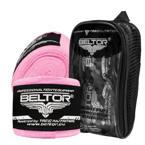 Beltor boxing bandage wraps 3m cotton + case - pink