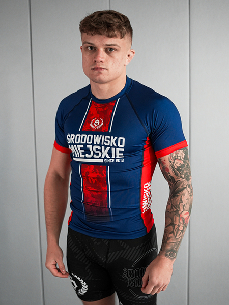 Koszulka Sportowa Rashguard Środowisko miejskie "FUSION" - granatowo/czerwona