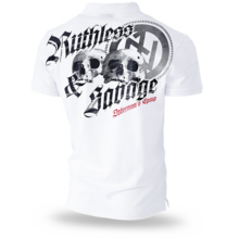 Polo Shirt Dobermans Aggressive &quot;RUTHLESS&amp;SAVAGE TSP199&quot; - white