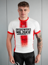 Koszulka Sportowa Rashguard Środowisko miejskie "FUSION" - biało/czerwona