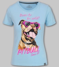 PIT BULL &quot;SUNGLASSES DOG&quot; women&#39;s t-shirt - light blue